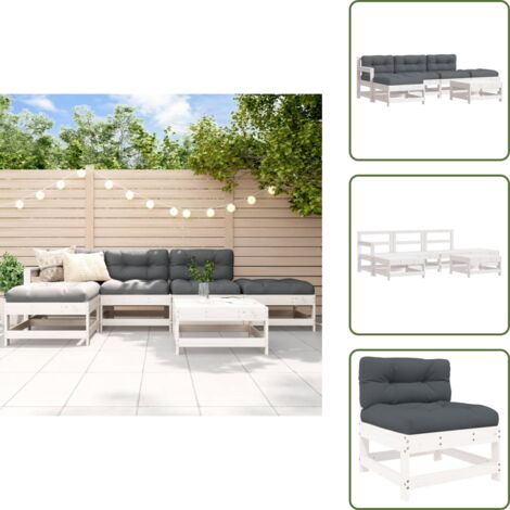 Mobili da esterno - vidaXL Set Divani da Giardino 6pz con Cuscini in Legno Massello Bianco - Divano in pino