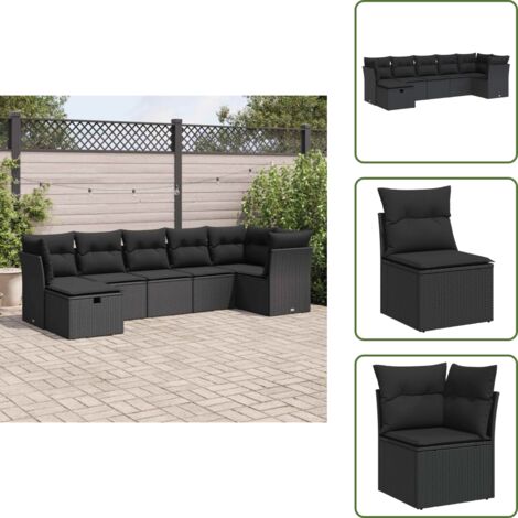 Mobili da esterno - vidaXL Set Divani da Giardino con Cuscini 7pz Nero Polyrattan - Cuscini sfoderabili