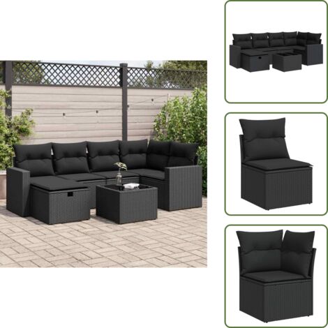 Mobili da esterno - vidaXL Set Divani da Giardino con Cuscini 7pz Nero Polyrattan - Cuscini sfoderabili
