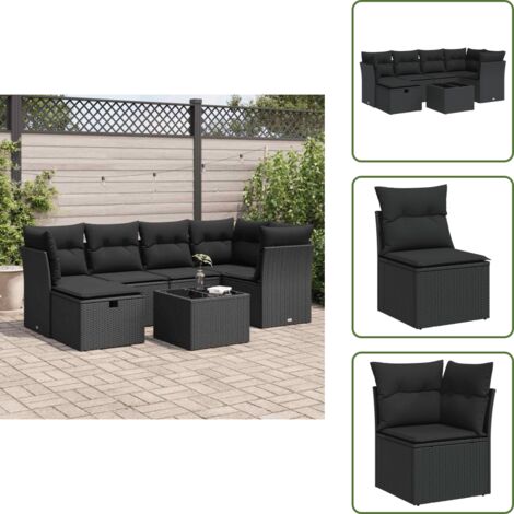 Mobili da esterno - vidaXL Set Divani da Giardino con Cuscini 7pz Nero Polyrattan - Sedute angolari