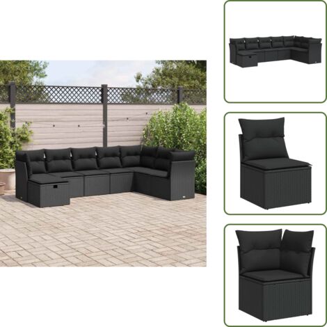 Mobili da esterno - vidaXL Set Divani da Giardino con Cuscini 8 pz Nero in Polyrattan - Cuscini sfoderabili