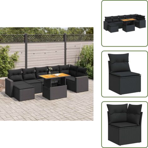 Mobili da esterno - vidaXL Set Divani da Giardino con Cuscini 8 pz Nero in Polyrattan - Sedute angolari