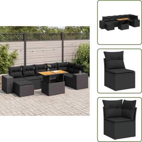Mobili da esterno - vidaXL Set Divani da Giardino con Cuscini 8 pz Nero in Polyrattan - Sedute angolari