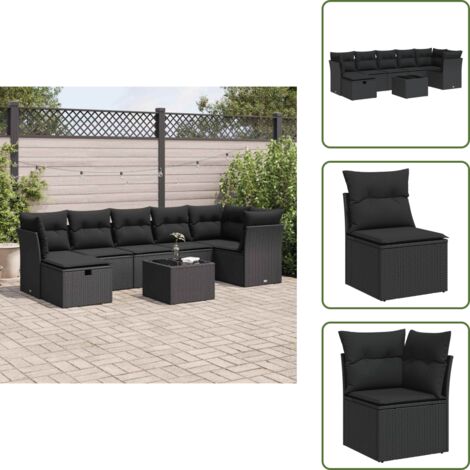 Mobili da esterno - vidaXL Set Divani da Giardino con Cuscini 8 pz Nero in Polyrattan - Sedute angolari