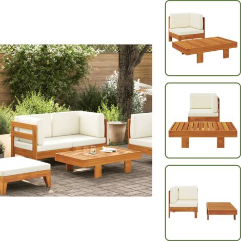 Mobili da esterno - vidaXL Set Divani Giardino 2 pz Cuscini Bianco Crema in Legno d'Acacia - Divano in legno