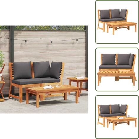 Mobili da esterno - vidaXL Set Divani Giardino 3pz Cuscini Grigio Scuro Acacia Massello - Divano in legno