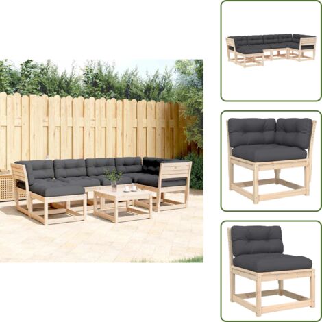Mobili da esterno - vidaXL Set Divani Giardino 6 pz con Cuscini in Legno Massello di Pino - Divano angolare