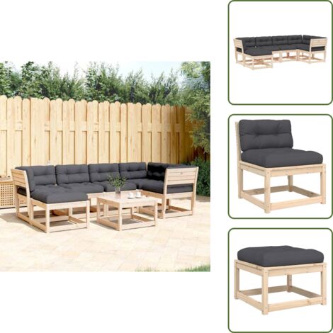 Mobili da esterno - vidaXL Set Divani Giardino 6 pz con Cuscini in Legno Massello di Pino - Divano angolare