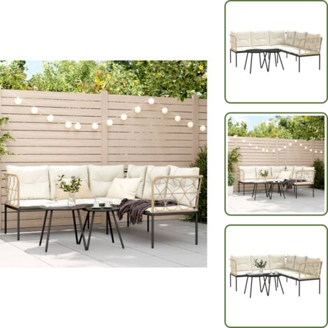 Mobili da esterno - vidaXL Set Divano da Giardino con Cuscini Nero Acciaio e Textilene - Divano a forma di L