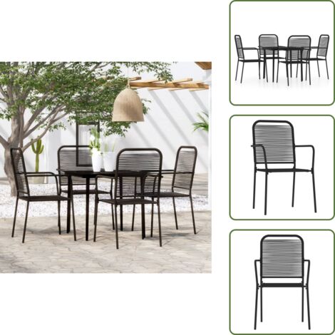 Mobili da esterno - vidaXL Set Mobili da Pranzo per Giardino 5 pz Nero - Tavolo in vetro temperato