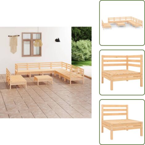 Mobili da esterno - vidaXL Set Salotto da Giardino 10 pz in Legno Massello di Pino - Divano in legno