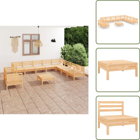Mobili da esterno - vidaXL Set Salotto da Giardino 11 pz in Legno Massello di Pino - Divano in legno