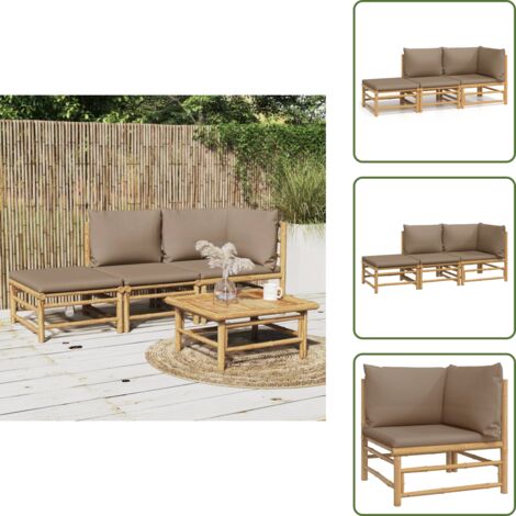 Mobili da esterno - vidaXL Set Salotto da Giardino 3pz con Cuscini Tortora Bambù - Bambù