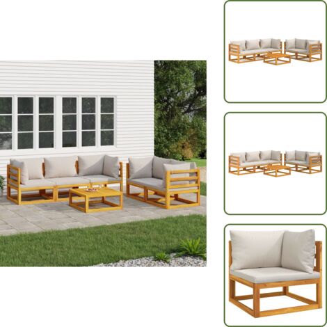 Mobili da esterno - vidaXL Set Salotto Giardino 6pz Cuscini Grigio Chiaro Legno Massello - Divano angolare