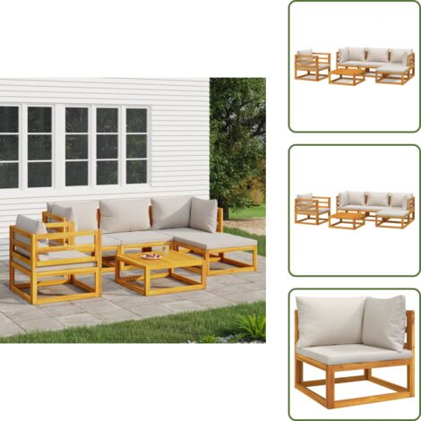 Mobili da esterno - vidaXL Set Salotto Giardino 6pz Cuscini Grigio Chiaro Legno Massello - Set salotto da giardino