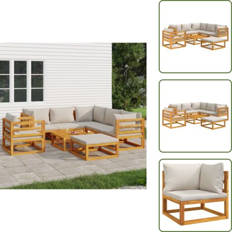 Mobili da esterno - vidaXL Set Salotto Giardino 8pz Cuscini Grigio Chiaro Legno Massello - Divano angolare
