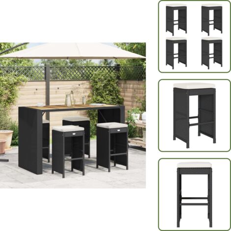 Mobili da esterno - vidaXL Sgabelli da Bar con Cuscini 4 pz Neri in Polyrattan - Sgabelli in rattan