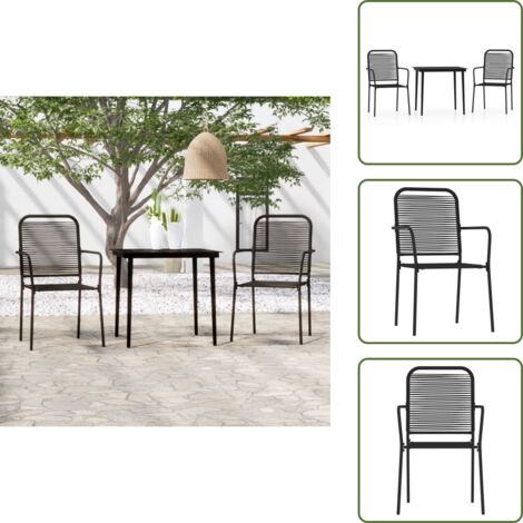 Mobili da giardino in acciaio - vidaXL Set Mobili da Pranzo per Giardino 3 pz Nero - Tavolo in vetro temperato