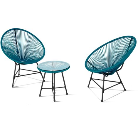 Mobili da giardino IZMIR - tavolo e 2 poltrone - uovo di corda blu anatra