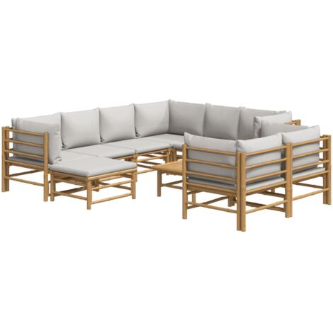 Mobili da giardino mobili da esterno Set di mobili da 10 pezzi con cuscini in bambù grigio chiaro 020015042