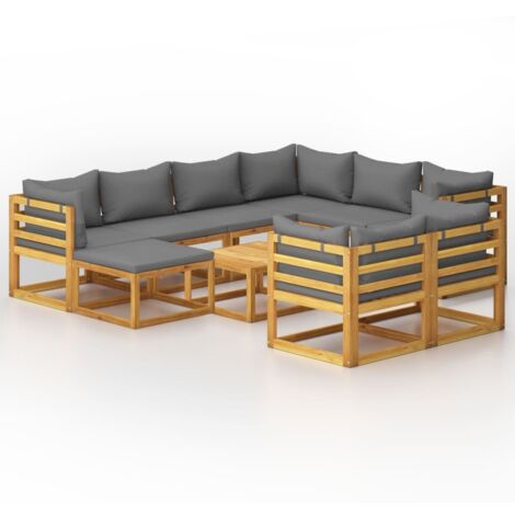 Mobili da giardino mobili da esterno Set di mobili da 10 pezzi con cuscino in legno massello di acacia 020014961