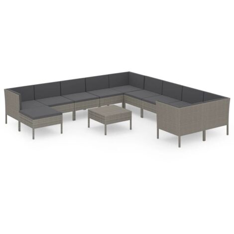 Mobili da giardino mobili da esterno Set di mobili da 12 pezzi con cuscini in resina intrecciata grigia
