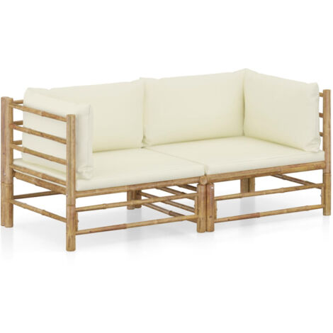 Mobili da giardino mobili da esterno Set di mobili da 2 pezzi con cuscini in bambù bianco crema 020015881
