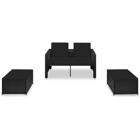 Mobili da giardino mobili da esterno Set di mobili da 3 pezzi con cuscini in resina intrecciata nera 020016010