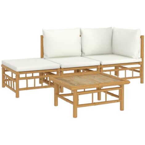 Mobili da giardino mobili da esterno Set di mobili da 4 pezzi con cuscini in bambù bianco crema 020016087