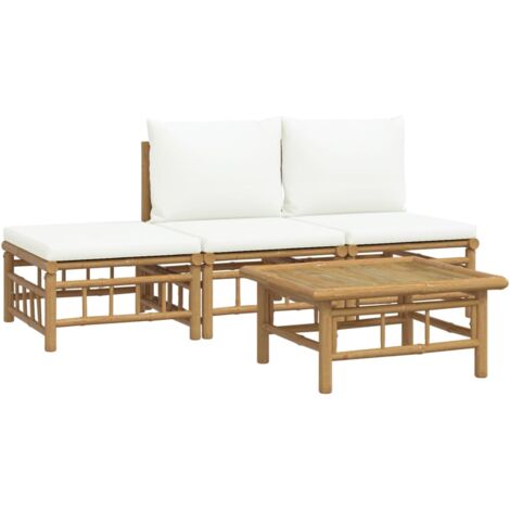Mobili da giardino mobili da esterno Set di mobili da 4 pezzi con cuscini in bambù bianco crema 020016089