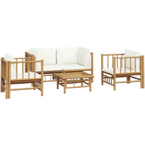 Mobili da giardino mobili da esterno Set di mobili da 5 pezzi con cuscini in bambù bianco crema 020016308