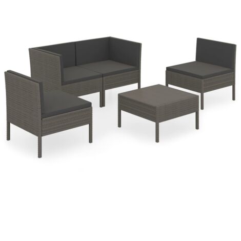 Mobili da giardino mobili da esterno Set di mobili da 5 pezzi con cuscini in resina intrecciata grigia 020016436