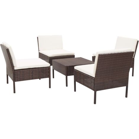 Mobili da giardino mobili da esterno Set di mobili da 5 pezzi con cuscini in resina intrecciata marrone