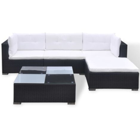 Mobili da giardino mobili da esterno Set di mobili da 5 pezzi con cuscini in resina intrecciata nera 020016482