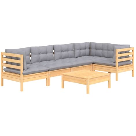 Mobili da giardino mobili da esterno Set di mobili da 6 pezzi con cuscini grigi in legno di pino 020016769