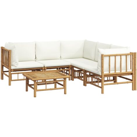 Mobili da giardino mobili da esterno Set di mobili da 6 pezzi con cuscini in bambù bianco crema 020016634