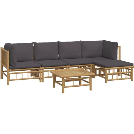 Mobili da giardino mobili da esterno Set di mobili da 6 pezzi con cuscini in bambù grigio scuro 020016780