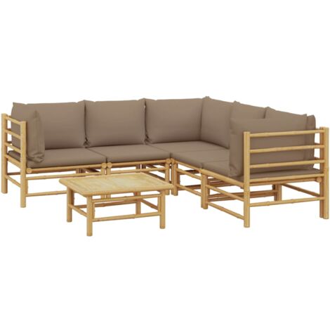 Mobili da giardino mobili da esterno Set di mobili da 6 pezzi con cuscini in bambù tortora 020016947