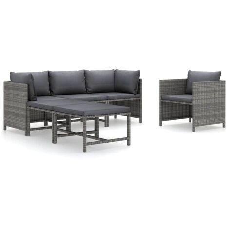 Mobili da giardino mobili da esterno Set di mobili da 6 pezzi con cuscini in resina intrecciata grigia 020016859