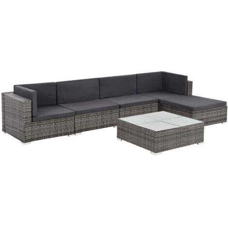 Mobili da giardino mobili da esterno Set di mobili da 6 pezzi con cuscini in resina intrecciata grigia 020016863