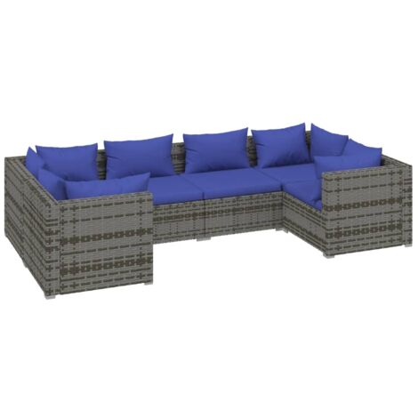 Mobili da giardino mobili da esterno Set di mobili da 6 pezzi con cuscini in resina intrecciata grigia 020016866