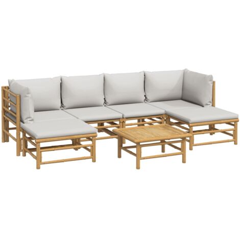 Mobili da giardino mobili da esterno Set di mobili da 7 pezzi con cuscini in bambù grigio chiaro 020017191