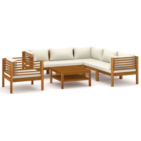 Mobili da giardino mobili da esterno Set di mobili da 7 pezzi con cuscino color crema in legno massello di acacia 020017058