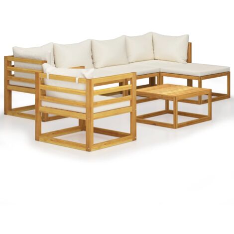 Mobili da giardino mobili da esterno Set di mobili da 7 pezzi con cuscino color crema in legno massello di acacia 020017060