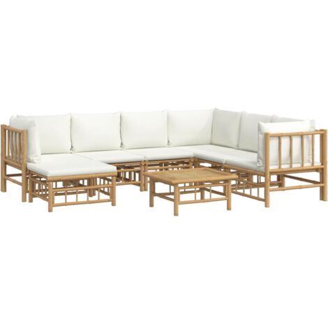 Mobili da giardino mobili da esterno Set di mobili da 8 pezzi con cuscini in bambù bianco crema 020017483