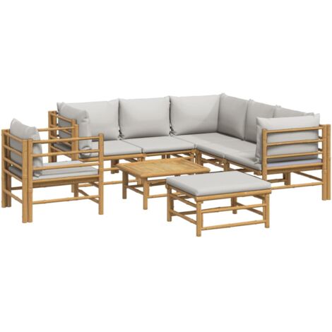 Mobili da giardino mobili da esterno Set di mobili da 8 pezzi con cuscini in bambù grigio chiaro 020017588