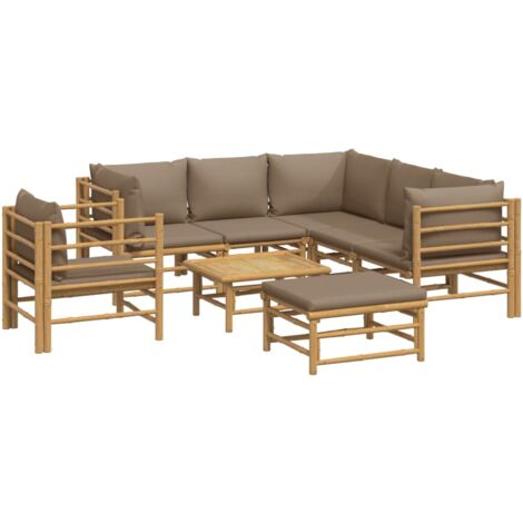 Mobili da giardino mobili da esterno Set di mobili da 8 pezzi con cuscini in bambù tortora 020017767