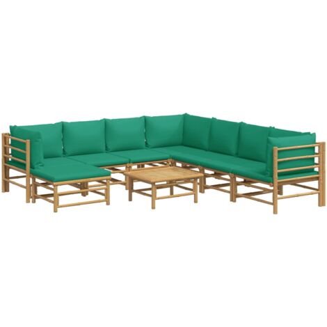 Mobili da giardino mobili da esterno Set di mobili da 9 pezzi con cuscini in bambù verde 020018170