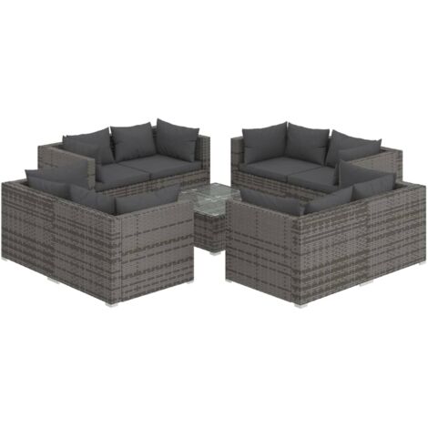 Mobili da giardino mobili da esterno Set di mobili da 9 pezzi con cuscini in resina intrecciata grigia