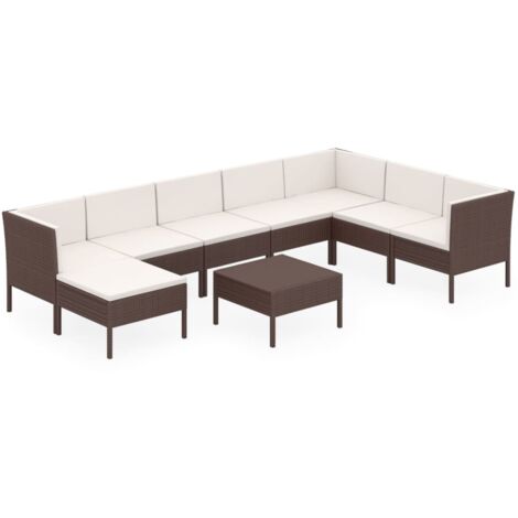 Mobili da giardino mobili da esterno Set di mobili da 9 pezzi con cuscini in resina intrecciata marrone